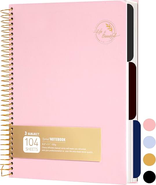 Large pink spiral notebook with 104 sheets