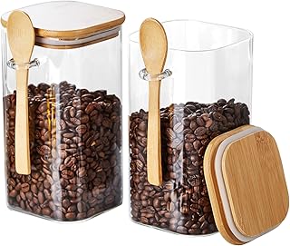 Set of 2 Glass Jars with Bamboo Lids and Spoons