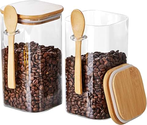 Set of 2 Glass Jars with Bamboo Lids and Spoons