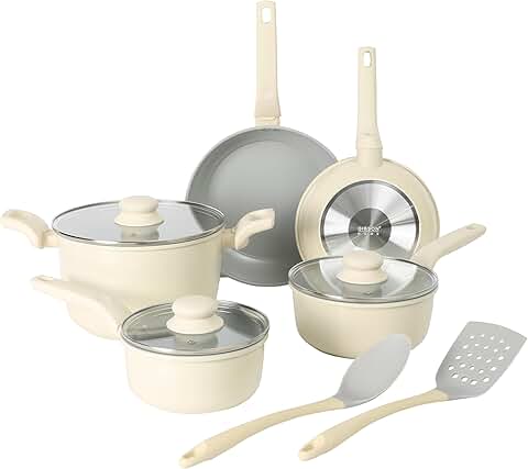 10-Piece Nonstick Ceramic Cookware Set in Linen White and Grey