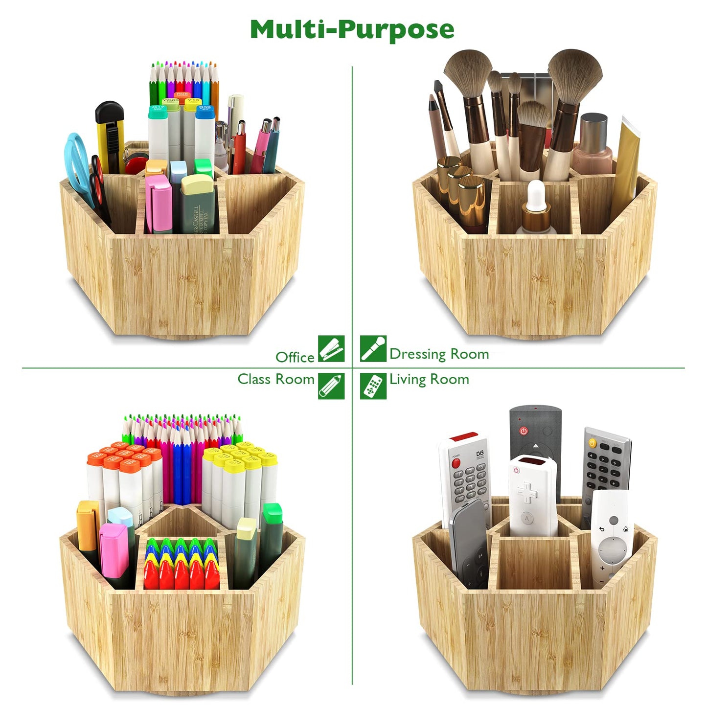 Bamboo Art Supply Organizer for Pencils and Brushes