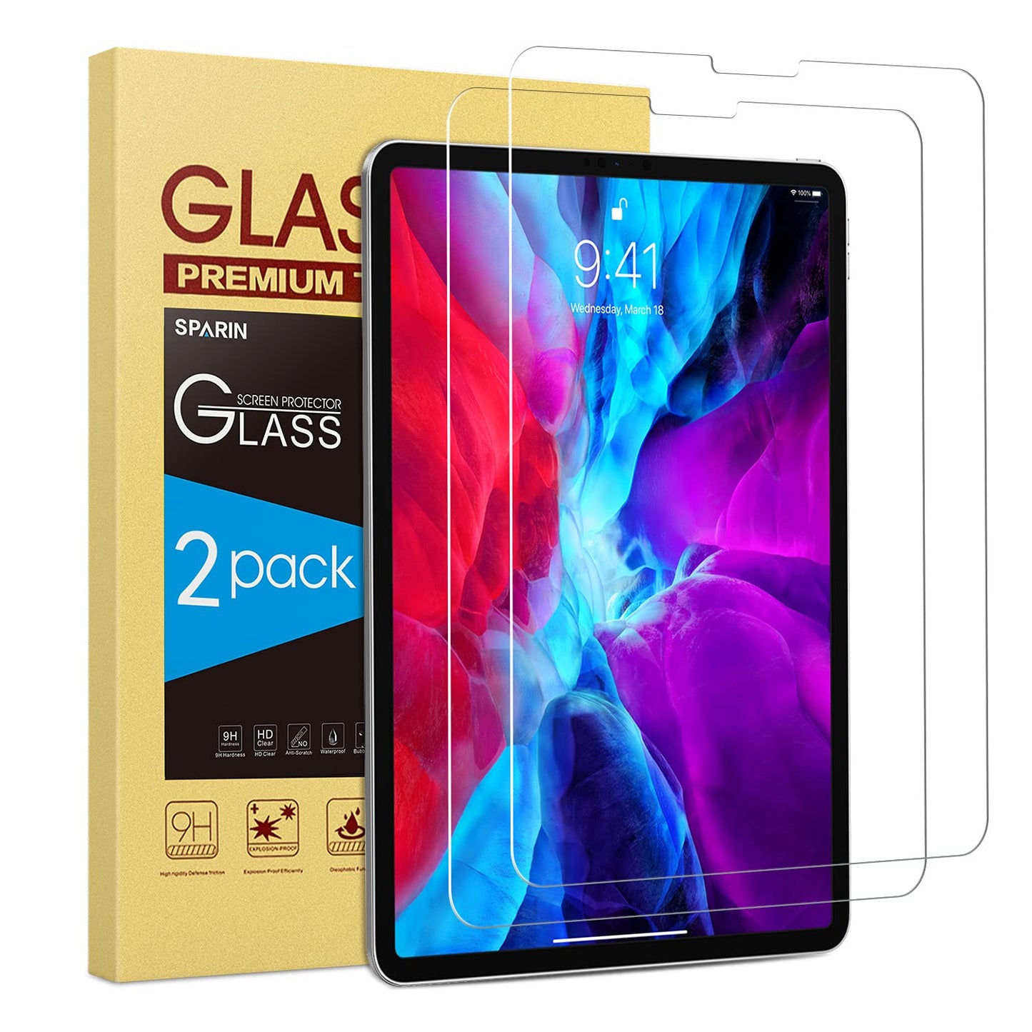 2 Pack Screen Protector Compatible with iPad Pro 12.9 Inch without Home Button, Tempered Glass Screen Protector Work with Face ID