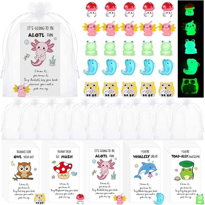 Set of 50 Glow-in-the-Dark Animal Gifts with Cards and Bags