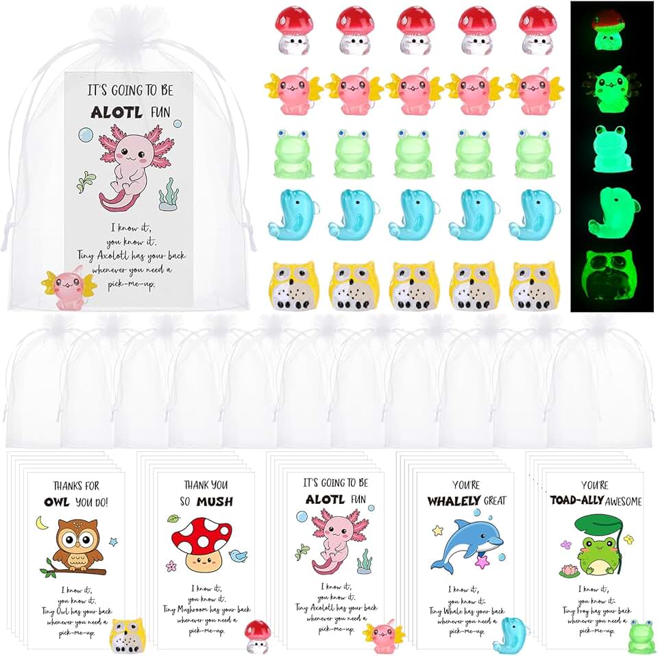 Set of 50 Glow-in-the-Dark Animal Gifts with Cards and Bags