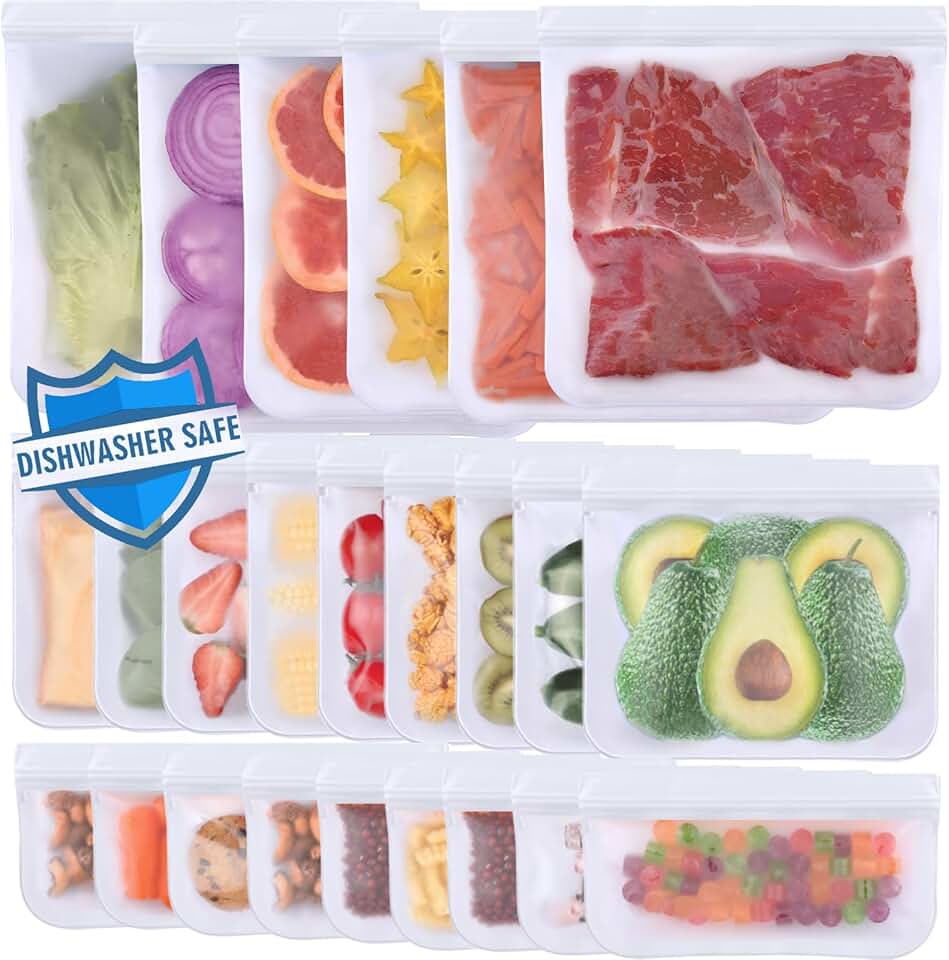 24 Leakproof Reusable Food Storage Bags
