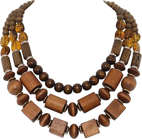 Chunky Wood Beaded Necklace with Statement Beads