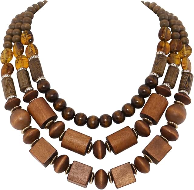 Chunky Wood Beaded Necklace with Statement Beads
