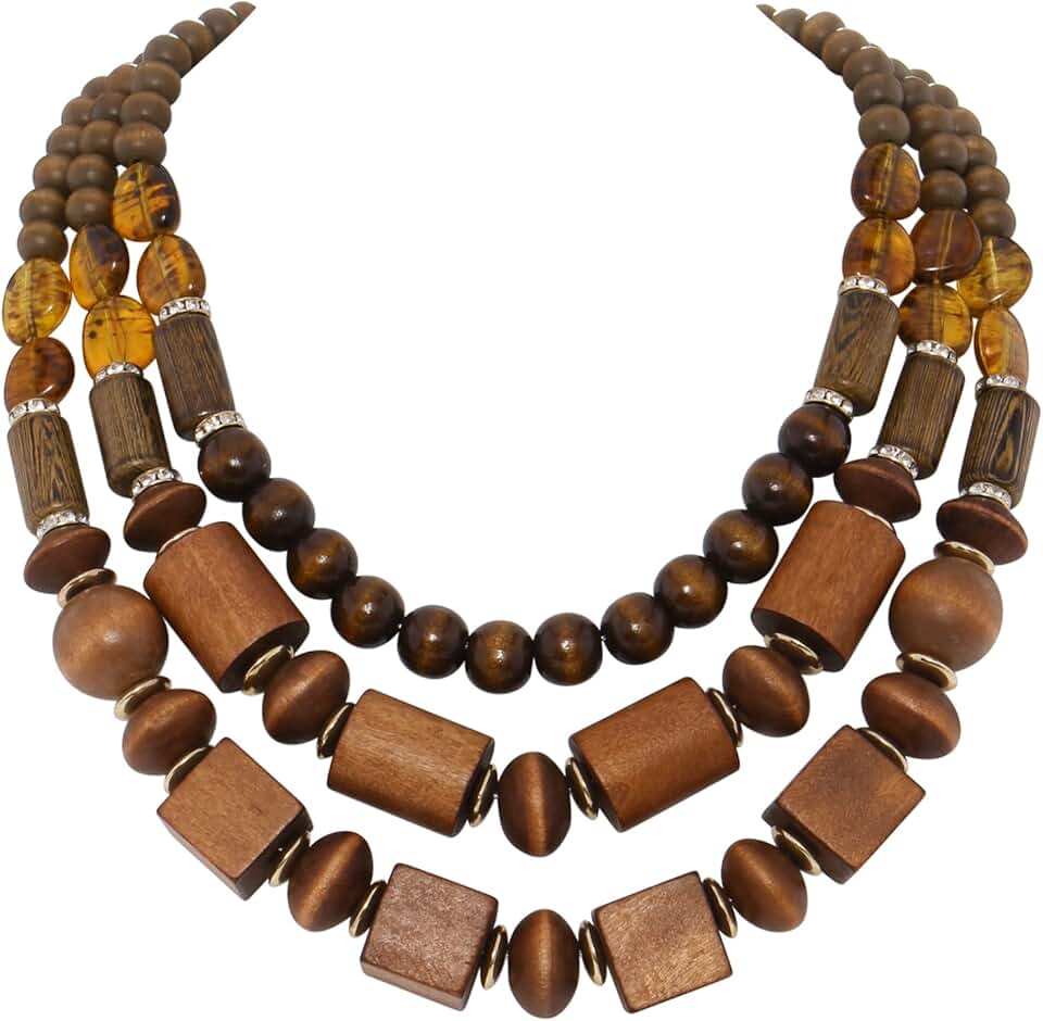 Chunky Wood Beaded Necklace with Statement Beads
