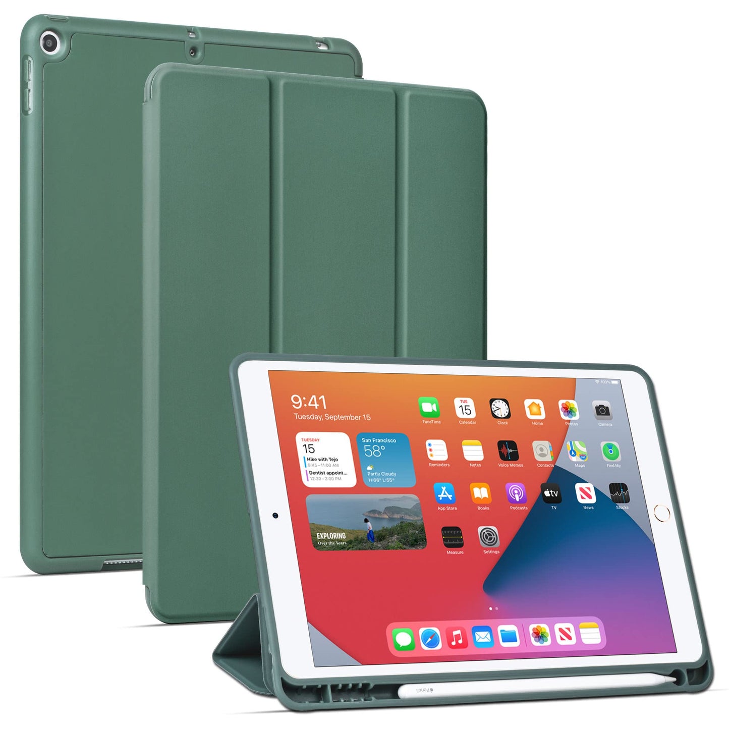 for iPad 10.2 inch Case (9th Generation 2021) & (8th Generation 2020) & (7th Generation 2019) Auto Wake / Sleep Feature Standing Cover, Green