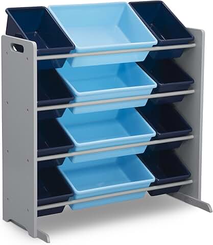 Kids Toy Storage Organizer with 12 Bins, Grey/Blue