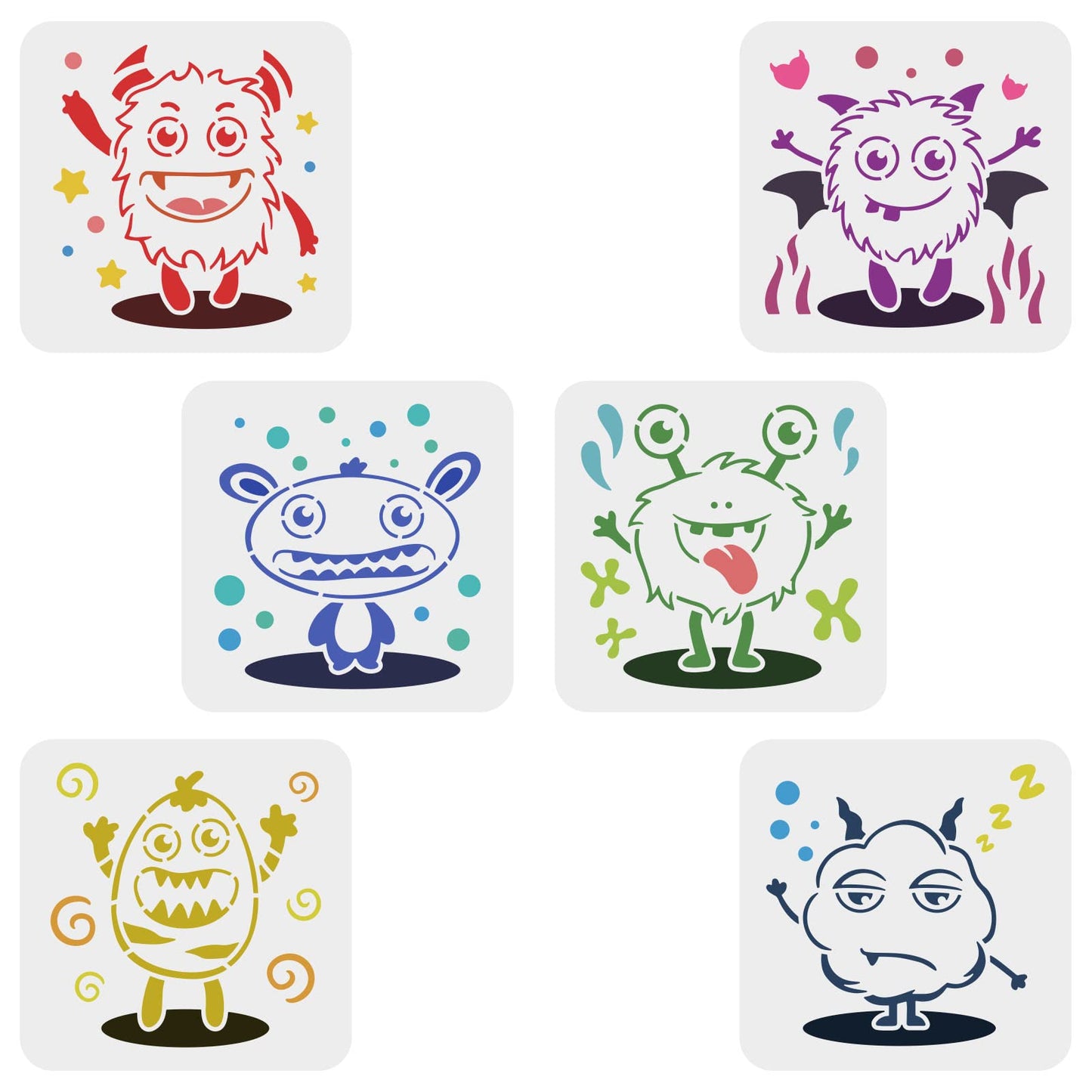 6pcs Cute Monster Hairball Doll Reusable Stencils