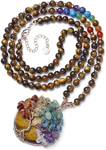 7 Chakra Crystal Pendant Necklace with Tree Design