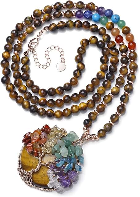 7 Chakra Crystal Pendant Necklace with Tree Design