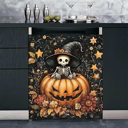 Halloween Pumpkin and Skeleton Magnet Cover for Refrigerator