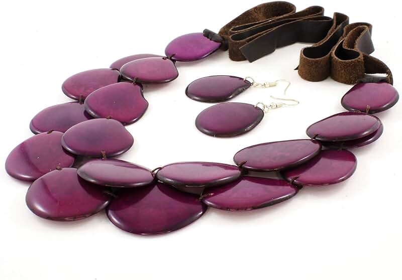 Purple Beaded Tagua Nut Necklace for Women