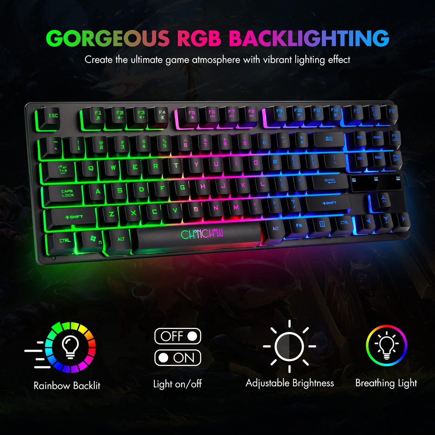 RGB Gaming Mouse and Keyboard, 87 Keys TKL Gaming Keyboard and Mouse Combo, Wired LED Rainbow Backlit Keyboard 800-3200 DPI RGB Mouse, Keyboard and Mouse Gaming for PS4 Xbox PC Laptop Mac