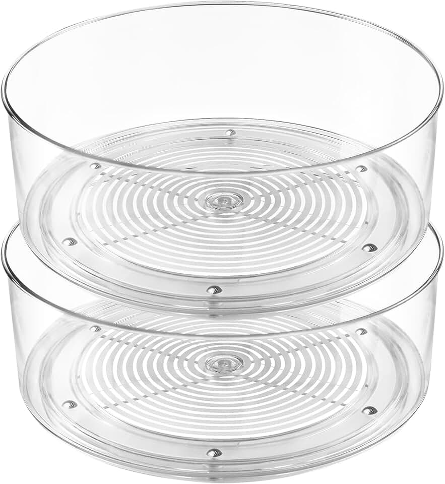 Set of 2 round clear rotating food storage containers