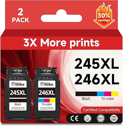 245XL and 246XL Ink Cartridges for Canon Printers, 2 Pack