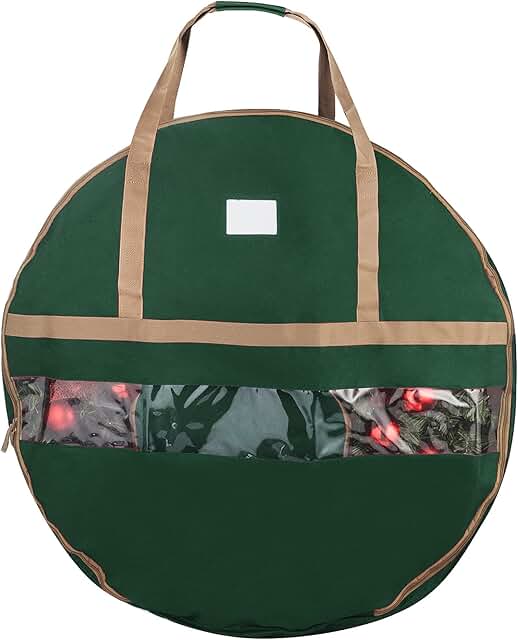 Green Canvas Wreath Storage Bag with Clear Window