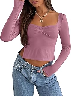 Women's Long Sleeve Sweetheart Neck Crop Top
