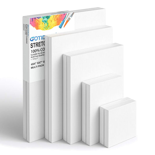 Set of 10 Pre-Stretched Cotton Canvas Boards in Multiple Sizes