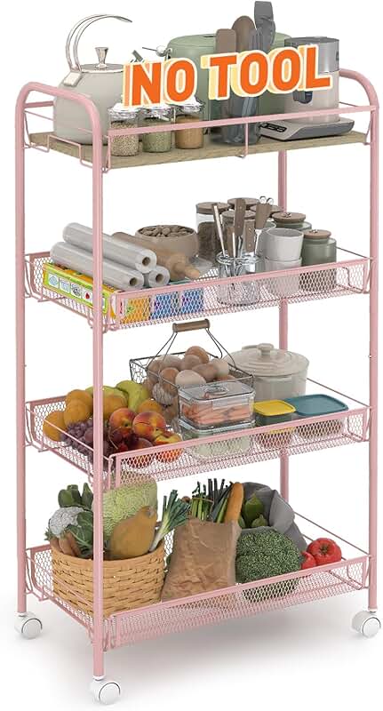 Four-Tier Metal Rolling Storage Cart