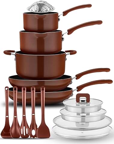 17-Piece Nonstick Stackable Cookware Set with Steamer and Utensils