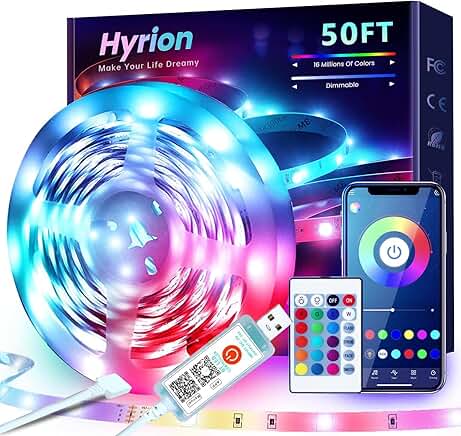 50ft USB RGB LED Strip Lights with Music Sync