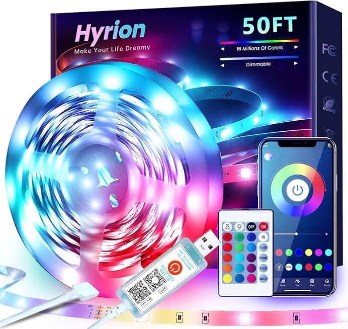 50ft USB RGB LED Strip Lights with Music Sync