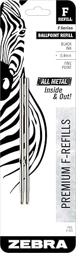 Set of two stainless steel fine point black ink pen refills
