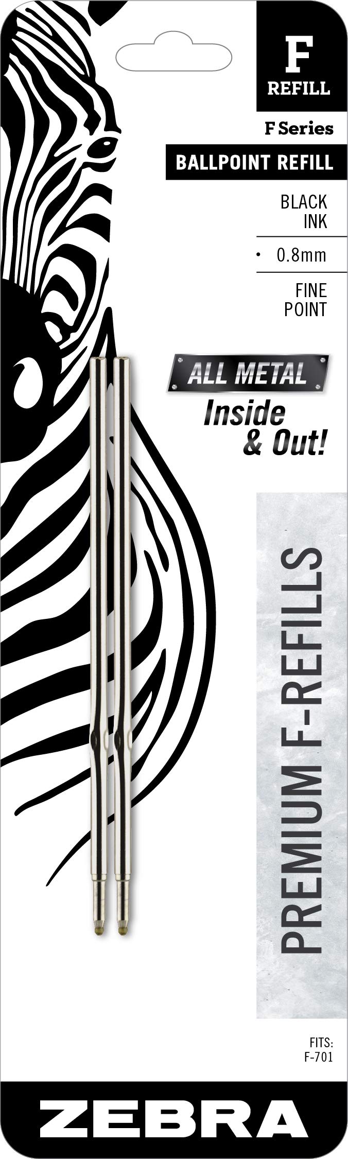 Set of two stainless steel fine point black ink pen refills
