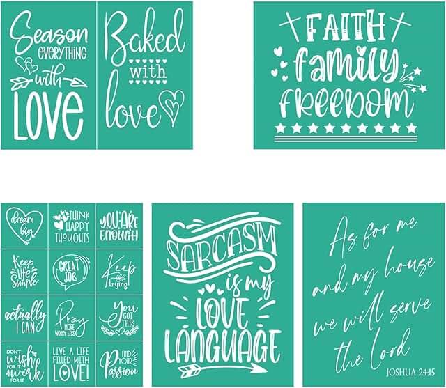 Set of 5 reusable self-adhesive silk screen stencils, 8.5x11 inches