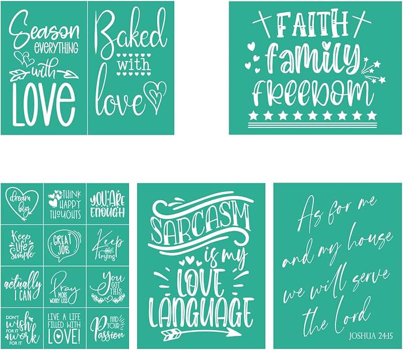 Set of 5 reusable self-adhesive silk screen stencils, 8.5x11 inches
