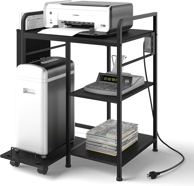 Printer Stand with Charging Station and Storage