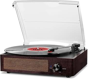 Portable vinyl record player with Bluetooth and speakers
