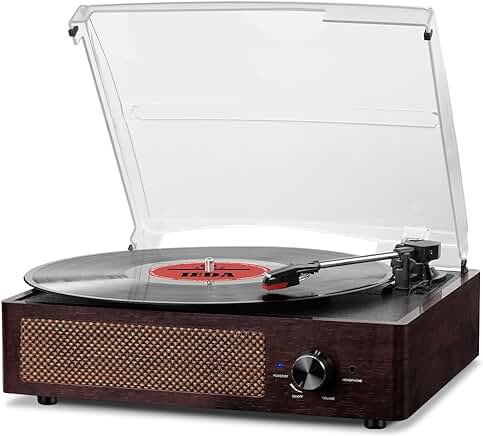 Portable vinyl record player with Bluetooth and speakers