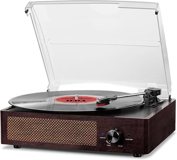 Portable vinyl record player with Bluetooth and speakers
