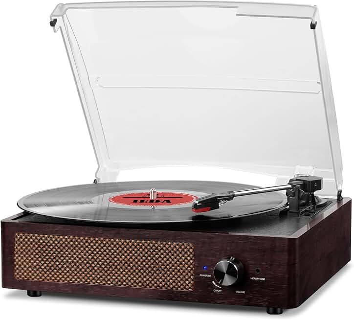 Portable vinyl record player with Bluetooth and speakers