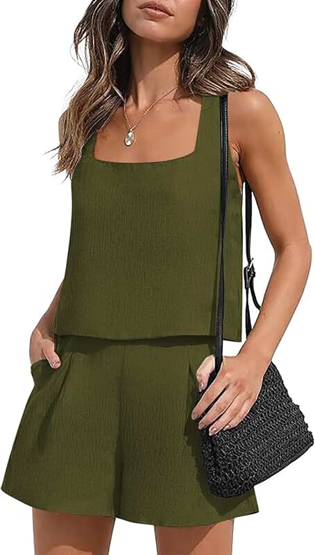 Women's Sleeveless Pajama Shorts Set with Pockets