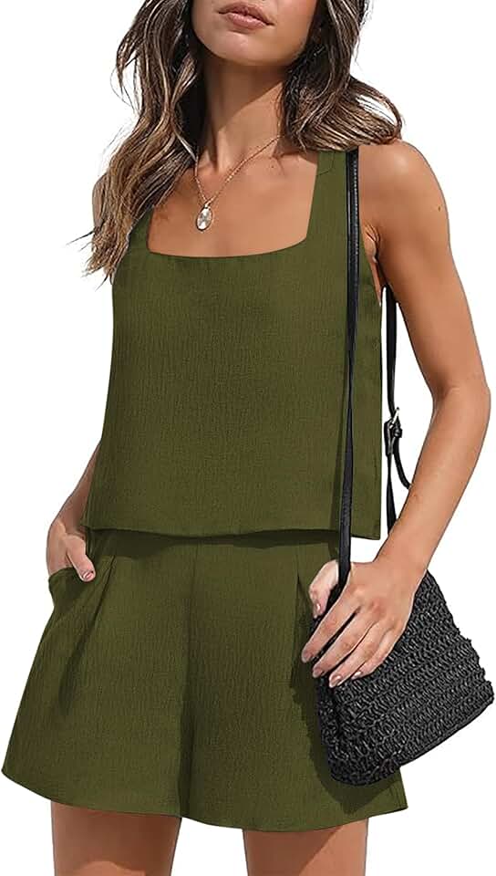 Women's Sleeveless Pajama Shorts Set with Pockets