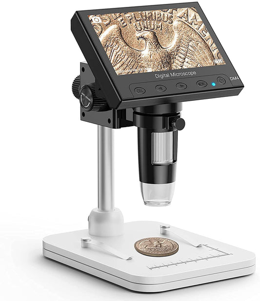 EDM4 4.3" Coin Microscope, LCD Digital Microscope 1000x, Coin Magnifier with 8 Adjustable LED Lights, PC View, Windows Compatible