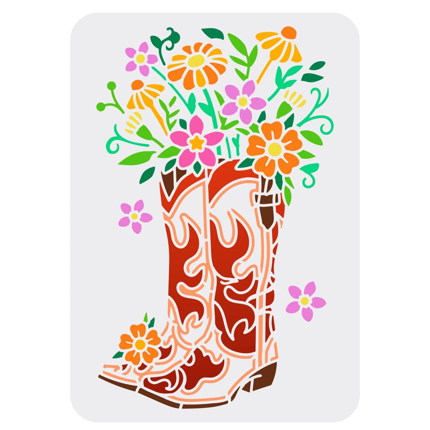 Wild West Blooms Reusable Cowboy Boot & Flower Template 8.3x11.7in
