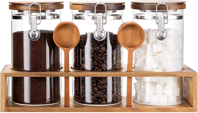Glass Coffee and Sugar Canister Set with Shelf