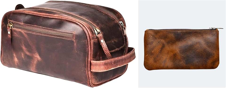 Vintage Leather Pencil and Toiletry Bag