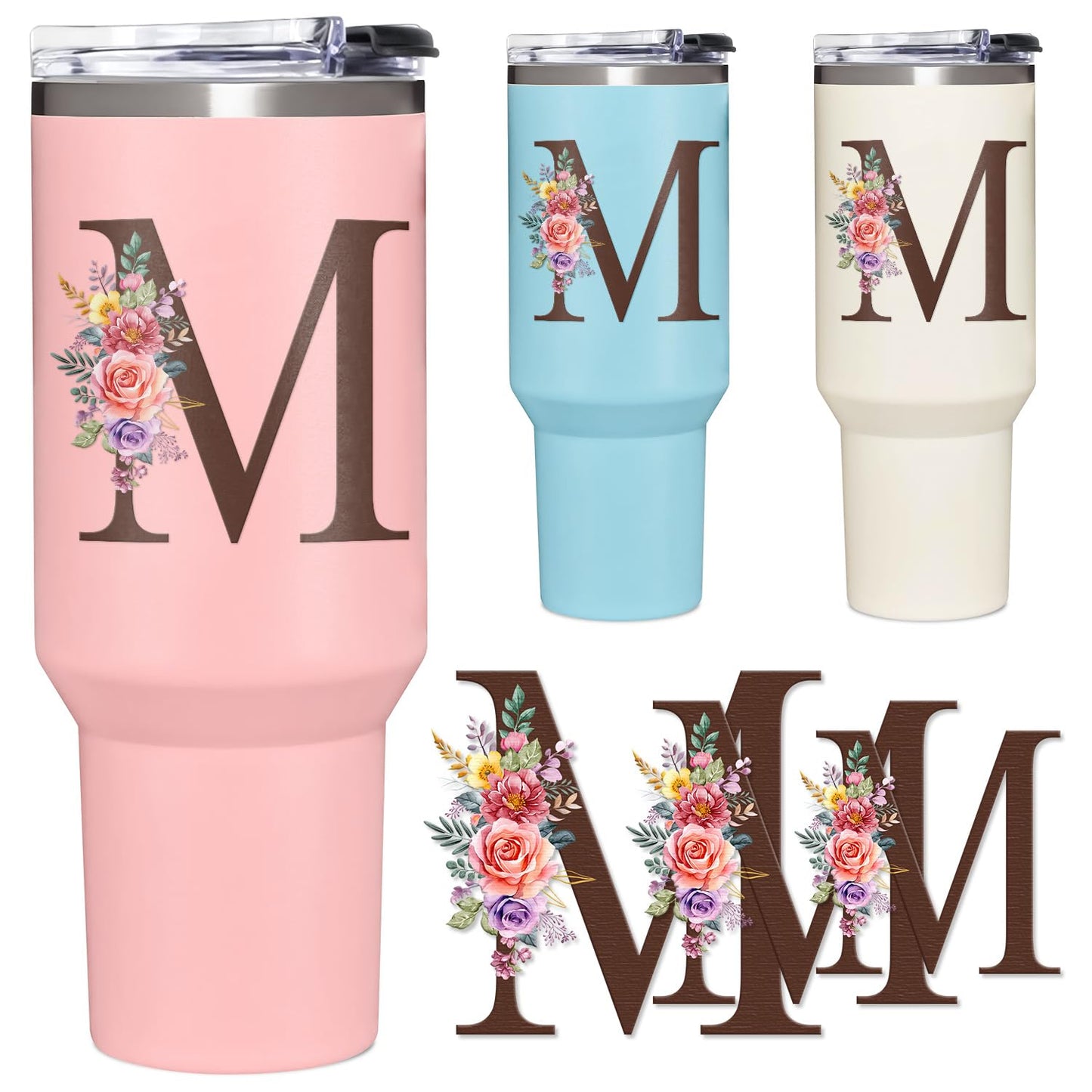 Set of 3 Monogram Floral Letter M Stickers