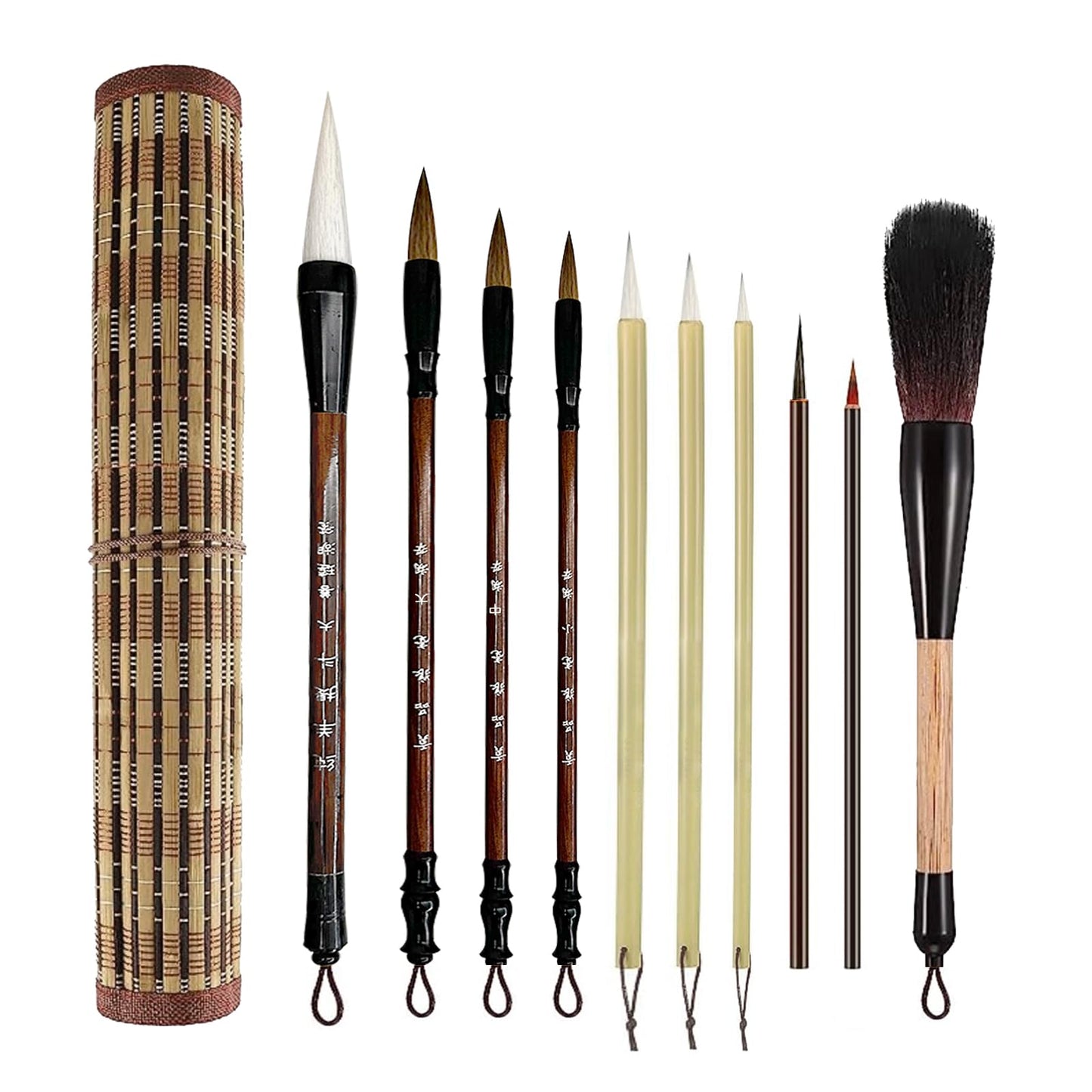 10-Piece Chinese Calligraphy Brush Set with Bamboo Holder