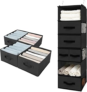 Bundle of 1 Hanging Closet Organizer and 4 Storage Bins