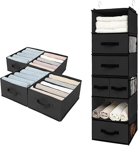 Bundle of 1 Hanging Closet Organizer and 4 Storage Bins