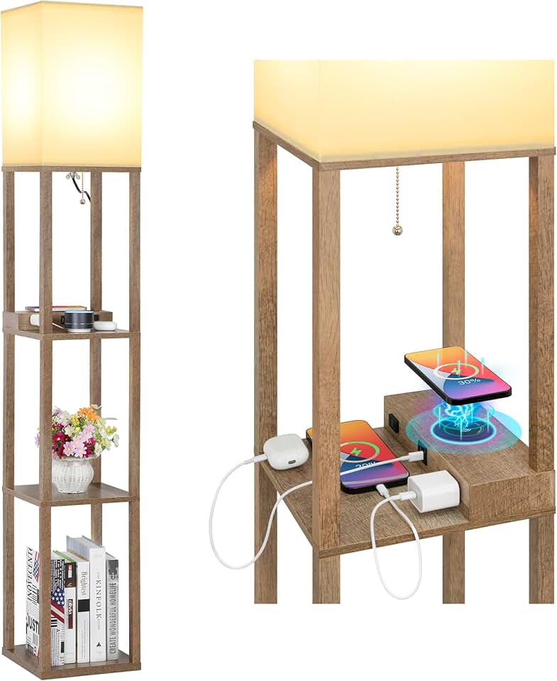 Modern Floor Lamp with Wireless Charger and USB Ports