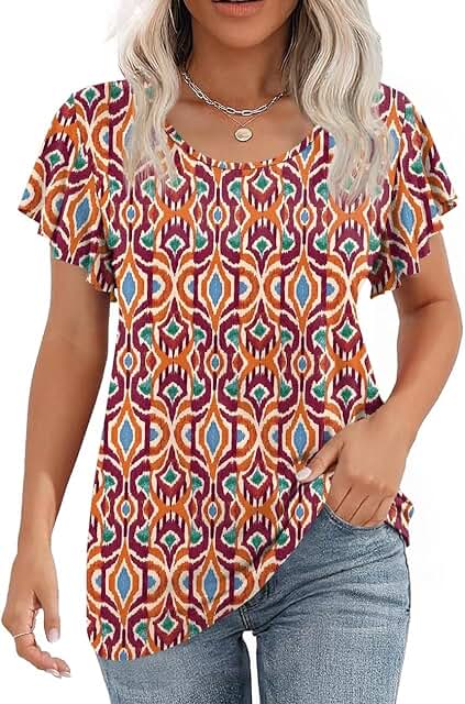 Women's Summer Casual Ruffle Short Sleeve Tunic Top